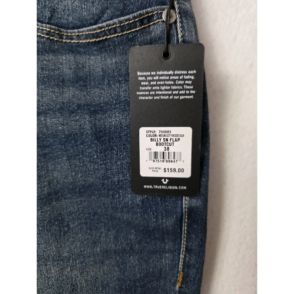 True Religion Billy Relaxed‎ Bootcut Jeans Mens 38x33.5 Blue Cowboy Western NWT